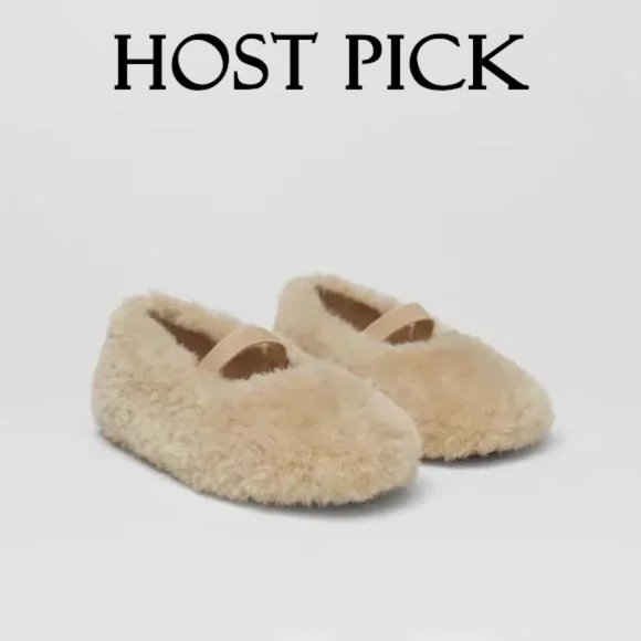 Zara Other - NWT Zara Baby warm off-white ecru cream faux fur Mary Janes ballet flats, 23